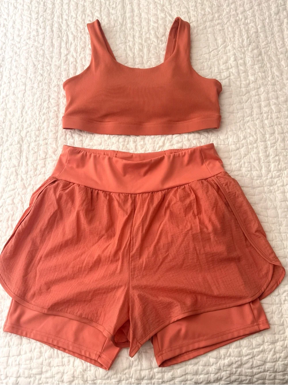Women's Coral Layered Athletic Short Set